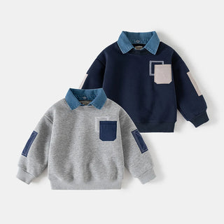 Denim Collar Sweatshirt - RYAN AND REMI