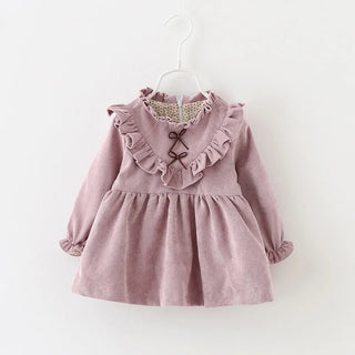 Ruffle Ribbon Corduroy Dress - RYAN AND REMI