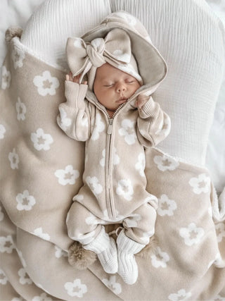 Floral Knitted Zip Up Hooded Jumpsuit - RYAN AND REMI