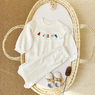 Embroidered Flounce Top Lounge Set - RYAN AND REMI