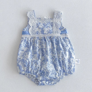 Printed Lace Shoulder Romper - RYAN AND REMI