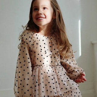 Mesh Heart Print Party Dress - RYAN AND REMI