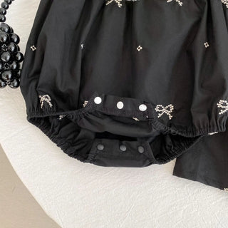 Black Embroidery Bow Romper - RYAN AND REMI