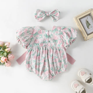 Triple Bow Puff Sleeve Romper - RYAN AND REMI