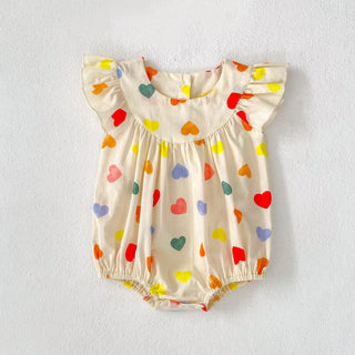 Heart Print Fly Sleeve Romper - RYAN AND REMI