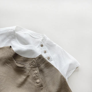 Boys Casual Slant Button Linen Shirt - RYAN AND REMI