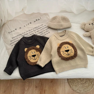Knitted Round Neck Lion Sweater - RYAN AND REMI