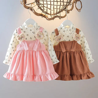 Corduroy Suspender Floral Dress - RYAN AND REMI