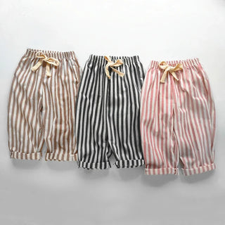 Neutral Striped Linen Cotton Pants - RYAN AND REMI