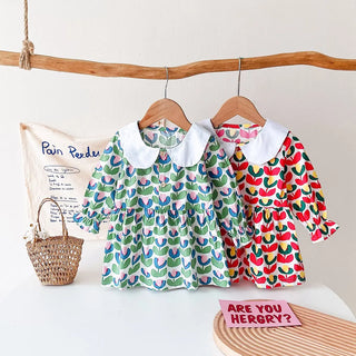 Solid Collar Floral Dress - RYAN AND REMI