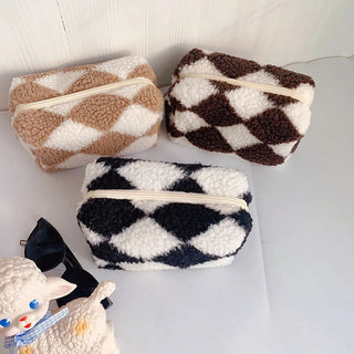 Checkered Plush Toiletry Bag - RYAN AND REMI