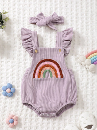 Corduroy Rainbow Romper w Headband - RYAN AND REMI