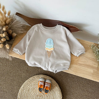 Newborn Baby One Piece Ice Cream Long Sleeved Jumpsuit Casual Knitted Shirt for Autumn Unisex Boys & Girls Korean Style - RYAN AND REMI