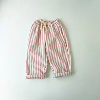 Neutral Striped Linen Cotton Pants - RYAN AND REMI