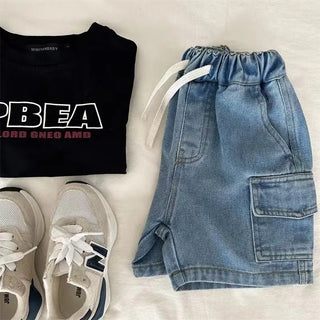 Drawstring Denim Cargo Shorts - RYAN AND REMI