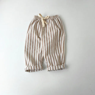 Neutral Striped Linen Cotton Pants - RYAN AND REMI