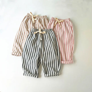 Neutral Striped Linen Cotton Pants - RYAN AND REMI
