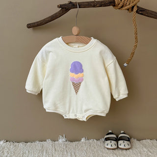 Newborn Baby One Piece Ice Cream Long Sleeved Jumpsuit Casual Knitted Shirt for Autumn Unisex Boys & Girls Korean Style - RYAN AND REMI