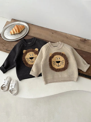 Knitted Round Neck Lion Sweater - RYAN AND REMI