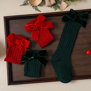 Christmas Velvet Bow Socks - RYAN AND REMI