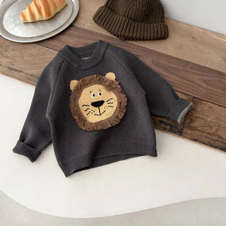 Knitted Round Neck Lion Sweater - RYAN AND REMI