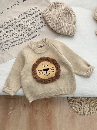 Knitted Round Neck Lion Sweater - RYAN AND REMI