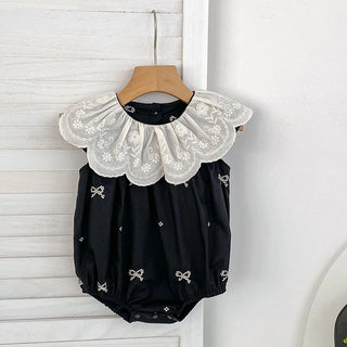 Black Embroidery Bow Romper - RYAN AND REMI