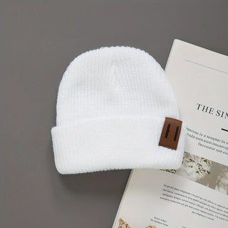 3 Pcs Boys Knit Leather Patch Beanie Hat