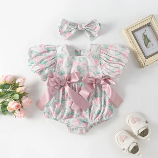 Triple Bow Puff Sleeve Romper - RYAN AND REMI