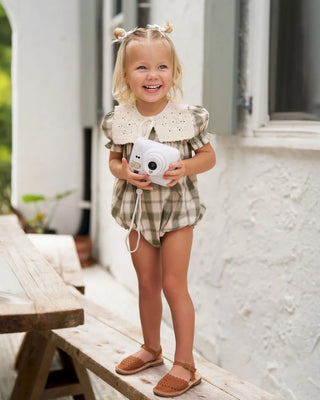 Plaid Puff Sleeve Romper - RYAN AND REMI