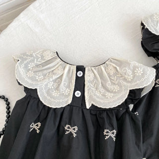 Black Embroidery Bow Romper - RYAN AND REMI