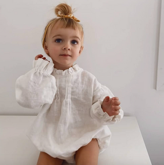 Girls Long Sleeve Linen Bodysuit - RYAN AND REMI