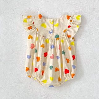 Heart Print Fly Sleeve Romper - RYAN AND REMI
