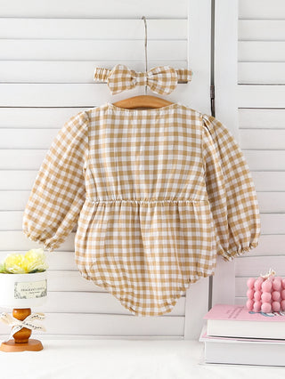 Checkered  Embroidered Collar Romper - RYAN AND REMI