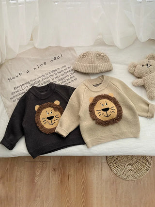 Knitted Round Neck Lion Sweater - RYAN AND REMI