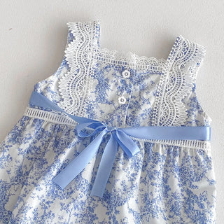 Printed Lace Shoulder Romper - RYAN AND REMI