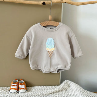 Newborn Baby One Piece Ice Cream Long Sleeved Jumpsuit Casual Knitted Shirt for Autumn Unisex Boys & Girls Korean Style - RYAN AND REMI