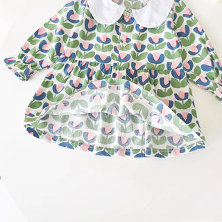 Solid Collar Floral Dress - RYAN AND REMI