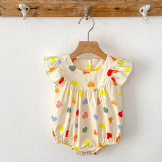 Heart Print Fly Sleeve Romper - RYAN AND REMI
