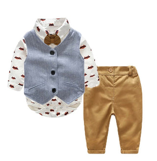Fox Print Long Sleeve Shirt, Vest and Pants Bowtie Set - RYAN AND REMI