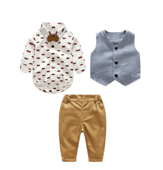 Fox Print Long Sleeve Shirt, Vest and Pants Bowtie Set - RYAN AND REMI