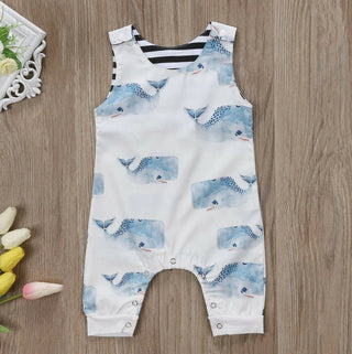 Beach Whale Print Button Romper Jumpsuit - RYAN AND REMI
