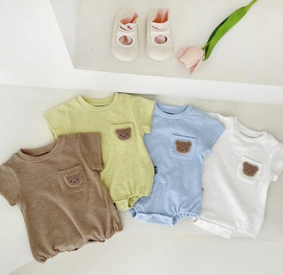 Soft Teddy Bear Pocket bodysuit Onesie - RYAN AND REMI