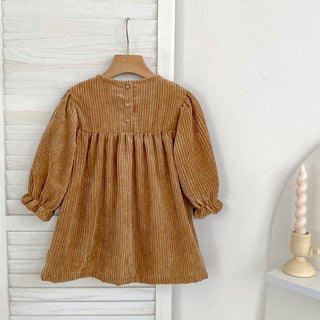 Corduroy Flower Embroidered Dress