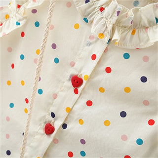 Cotton Dress for Baby Girl Heart Shaped Button Colorful Polka Dot Bow Dress Send Bag - RYAN AND REMI