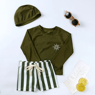 1-7T Summer Kids Boy Swimsuits Vacation Beach Pants Long sleeve Tops with Hat Toddler Sets Fashion Children Surfing Swim Suit - RYAN AND REMI