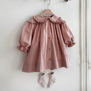 2026 Spring New Children Long Sleeve Casual Dress Cotton Girls Cute Loose Puff Sleeve Dress Toddler Cardigan Dress Kids Clothes - RYAN AND REMI
