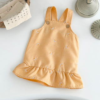 Yellow Floral Embroidery Suspender Dress - RYAN AND REMI