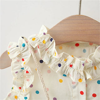 Cotton Dress for Baby Girl Heart Shaped Button Colorful Polka Dot Bow Dress Send Bag - RYAN AND REMI