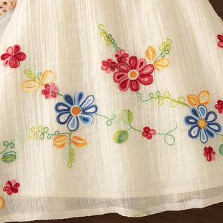 Baby Girl Dresses Summer Flower Embroidery Cotton Neck Girls Dresses Cute Girls Beach Dresses Baby Girl Clothes - RYAN AND REMI